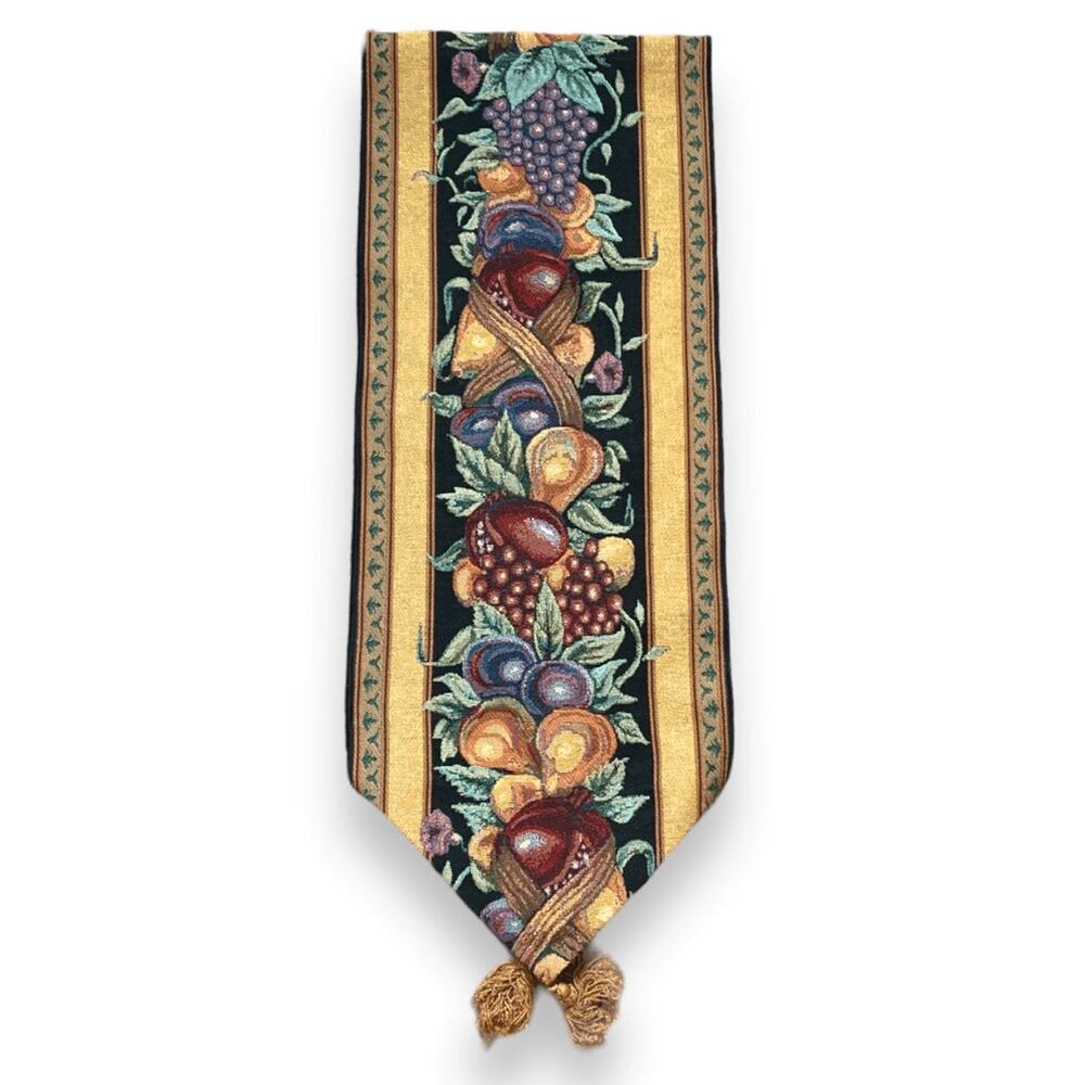 Woven‎ Tapestry Fruit Table Runner Tassels Rustic Fall Decor Harvest Kitchen